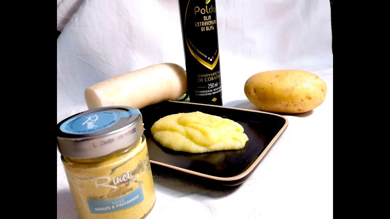 Purè di Daikon e patate con Olio evo Poldo e senape di Paccasassi