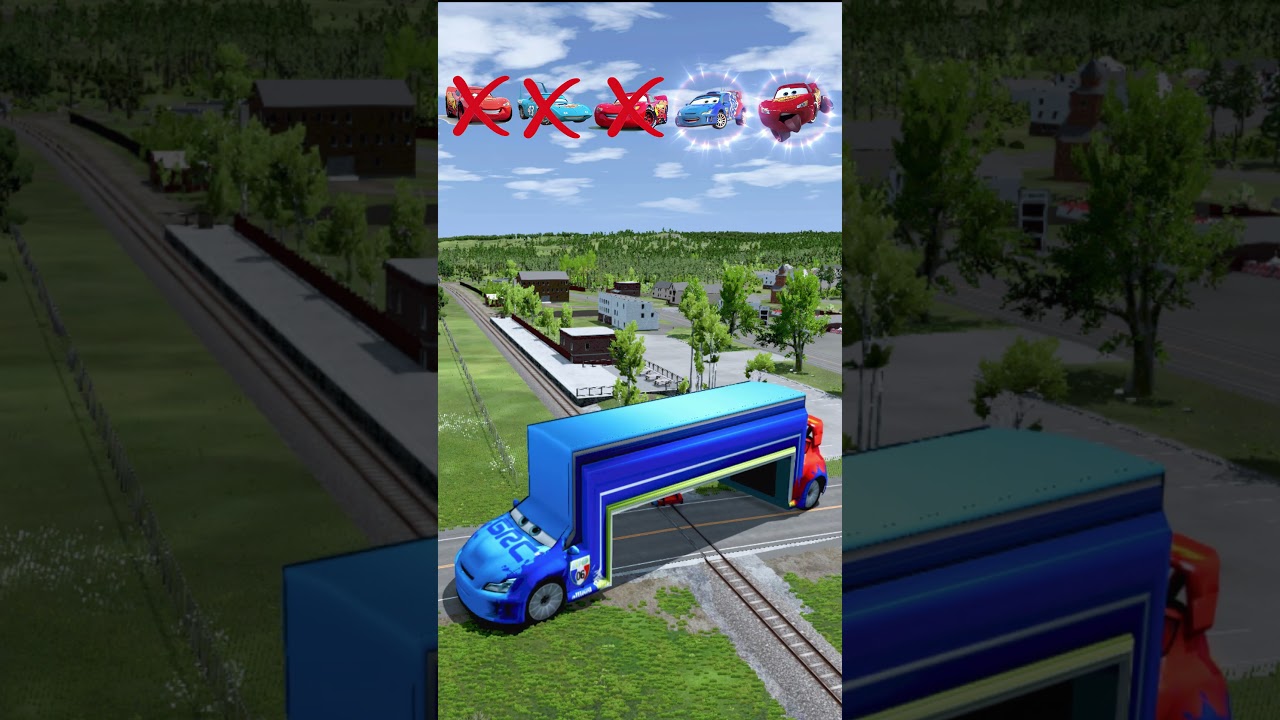 Big and Small McQueen Cars VS Train: Lightning Strikes Back! - BeamNG.drive