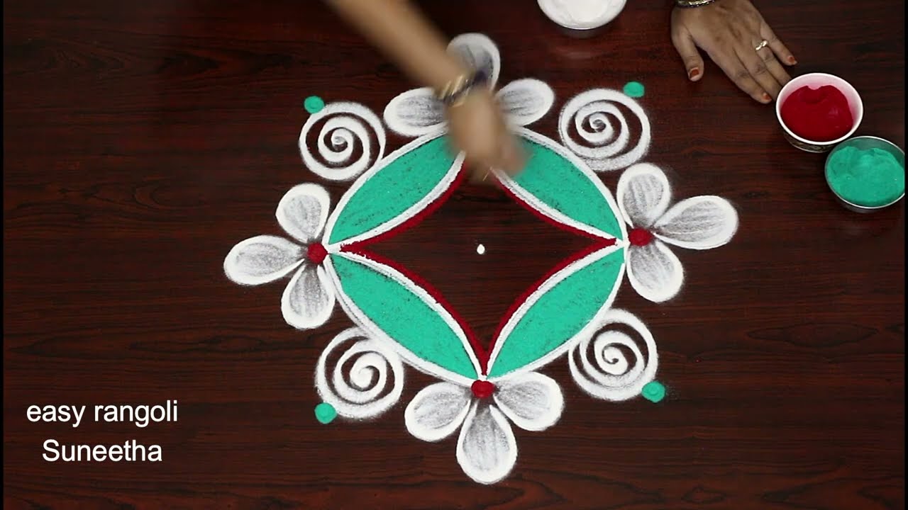 2 Simple Navarathri rangoli design easy🌸Dussehra kolam🌸Beautiful 3 dots muggulu🌸Flower rangoli