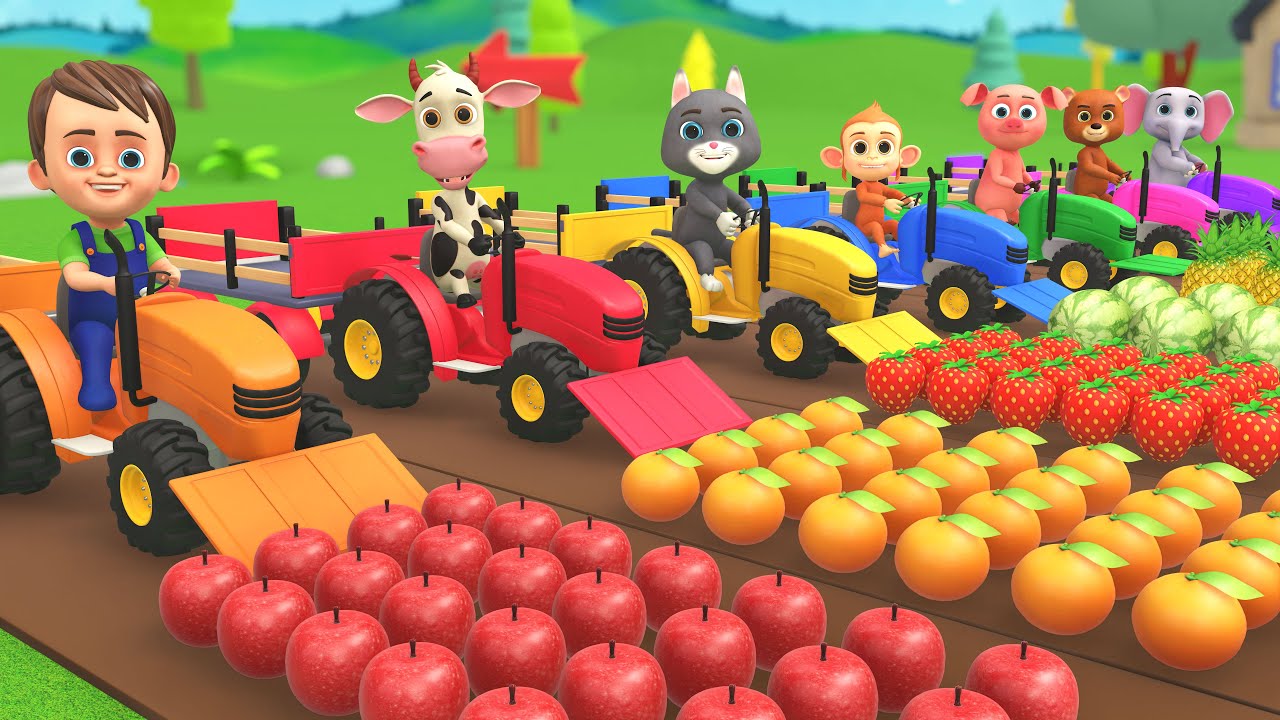 Малыш учит названия фруктов вместе с животными! 🍎🚜 Красочная игрушечная ферма с трактором для дет...