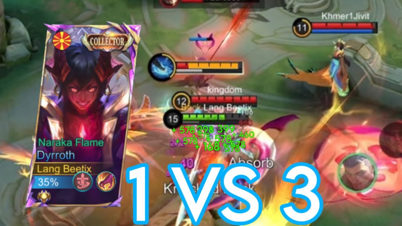 DYRROTH BEST ITEM BUILD RESTORE HEALTH BEST CHARACTER IN TEAM FIGHT 1VS 4 ,3 MOBILE LEGEND 