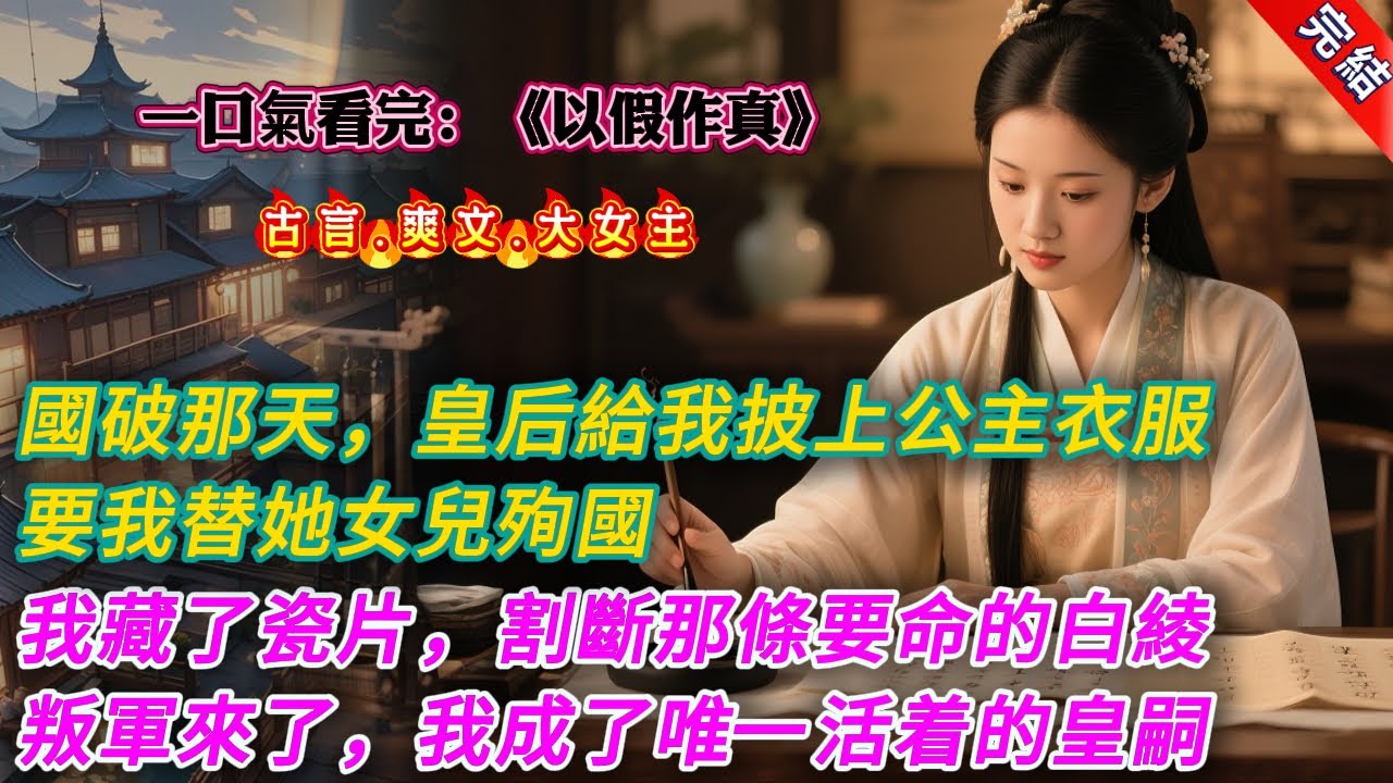 【古言.完結】《以假作真》，國破那天，皇后給我披上公主的衣服。要我替她女兒殉國。我藏了瓷片，割斷了那條要我命的白綾。後來叛軍闖進來，我成了唯一活着的皇嗣。新君說，要封我做郡主以慰舊臣