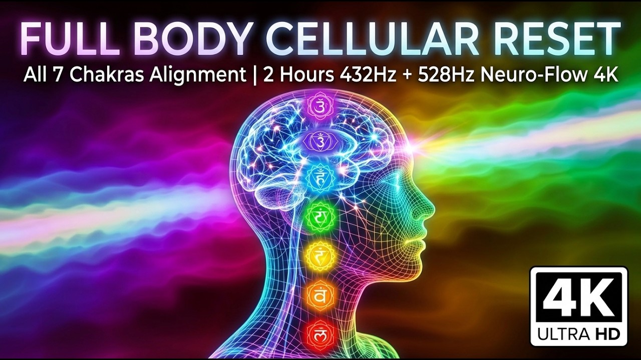 FULL BODY CELLULAR RESET | All 7 Chakras Alignment | 2 Hours 432Hz + 528Hz Neuro-Flow 4K