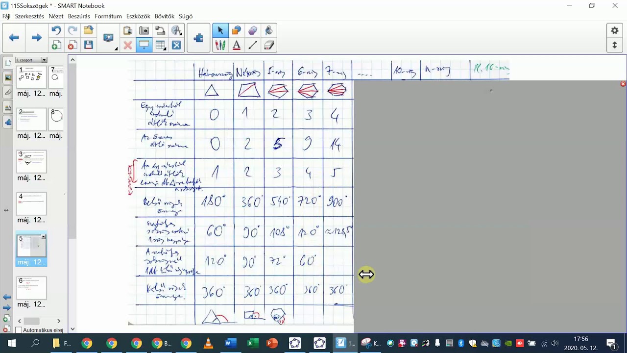 Sokszögek (konvex/konkáv, átlók száma, belső szögek összege, stb.) - matematika, 7. osztály