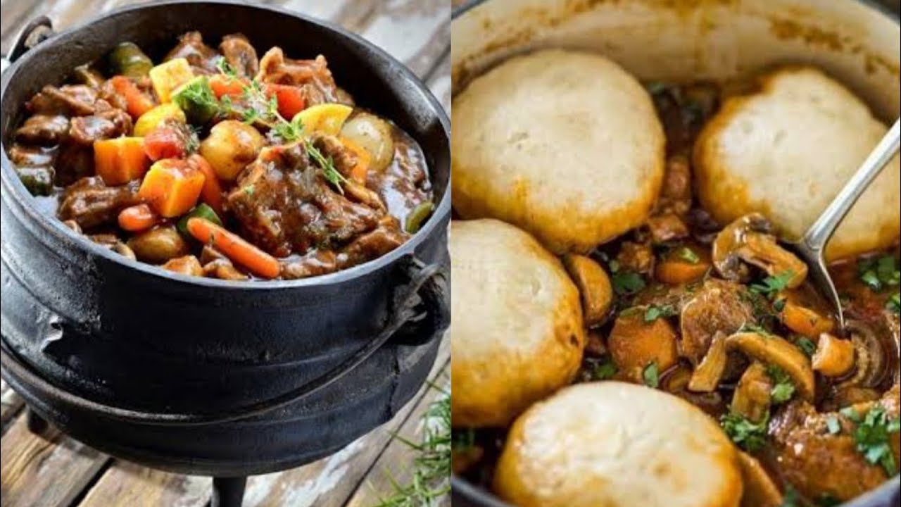 Dombolo (dumplings) with Beef Stew Cooked Outdoor (Perfect Potjiekos)