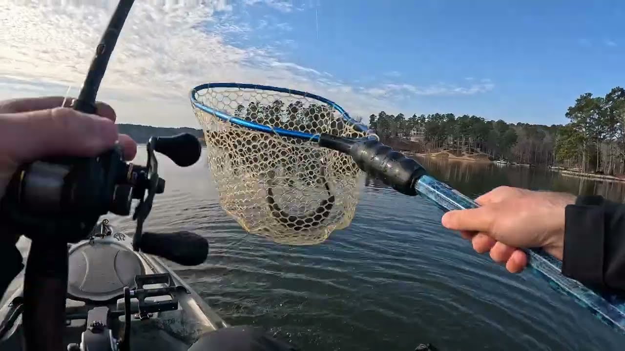 Fishing Lake Oconee during the cold of January