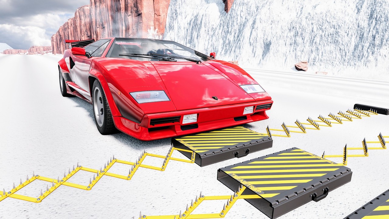 Massive Spike Strip Pileup Car Crashes #153 &ndash; BeamNG Drive | CrashBoomPunk