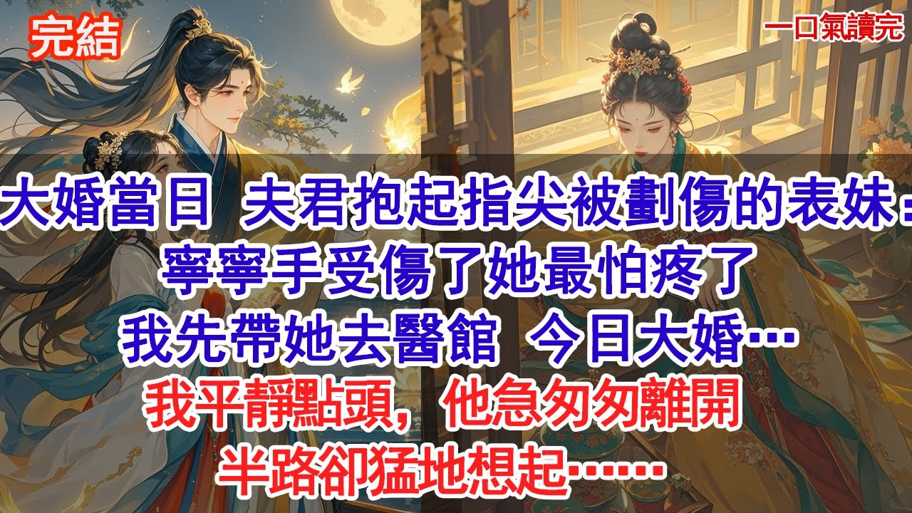 大婚當日 夫君衝過去抱起指尖被劃傷的表妹：寧寧手受傷了她最怕疼了，我先帶她去醫館，今日大婚…我平靜點頭，他急匆匆離開，半路卻猛地想起……#古風#追妻火葬場#愛情#小說