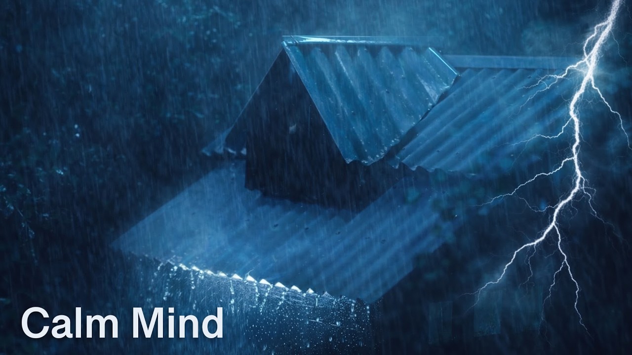 Rain Sounds for Sleeping (ASMR) – Heavy Night Thunderstorm on Tin Roof for Overactive Mind