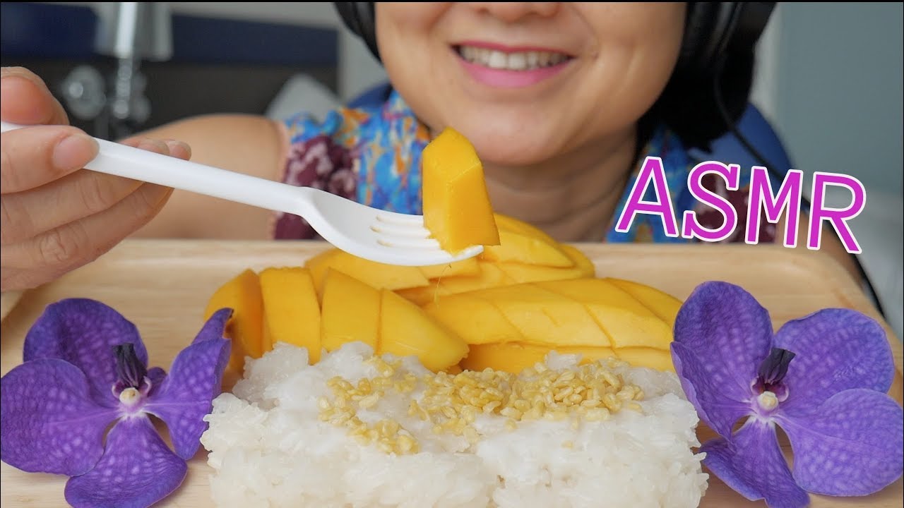 ASMR MANGO & COCONUT STICKY RICE | Eating Sounds | Light Whispers | Nana Eats