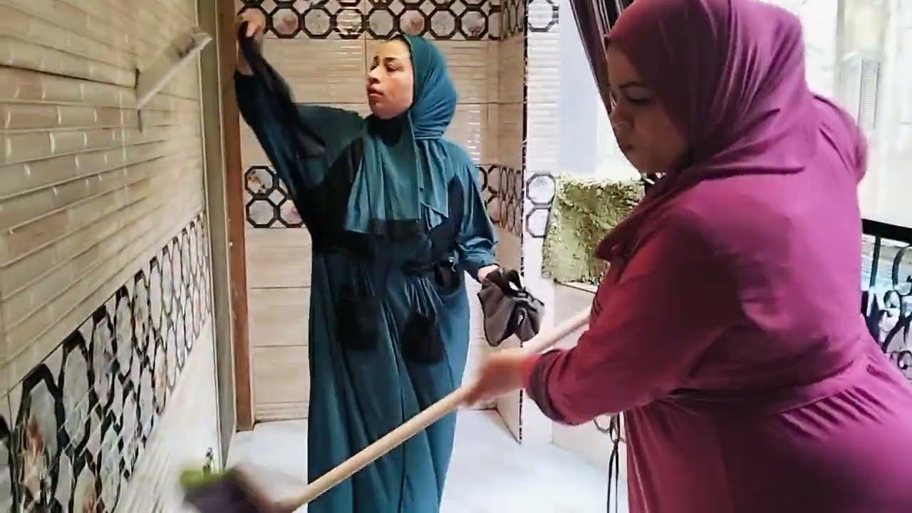 روتين في البلاكونه مع ام سوزي تنضيف ومسح وترويق 🩷