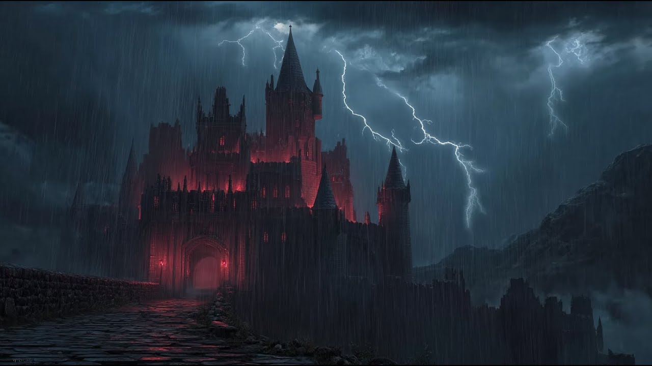 Dark Gothic Castle ⚡ Rain & Thunder Sounds for Sleep, Study & Relax | Mystic Rain Realms