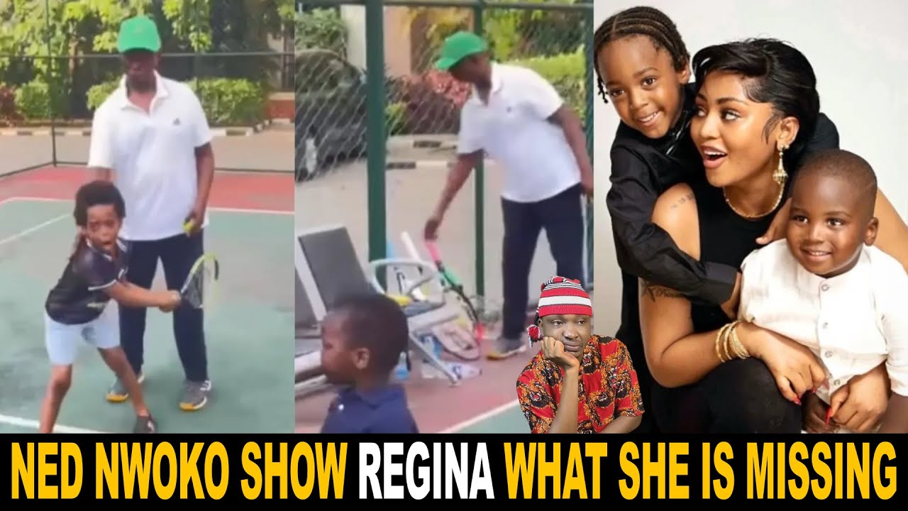 Ned Nwoko Show Regina Daniels What She Is Missing By Playing Tennis With Their 2 Boys