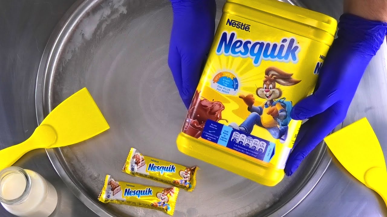 Ice Cream Rolls | how to make Nesquik Cocoa Ice Cream with chocolate bar & powder recipe | ASMR Food