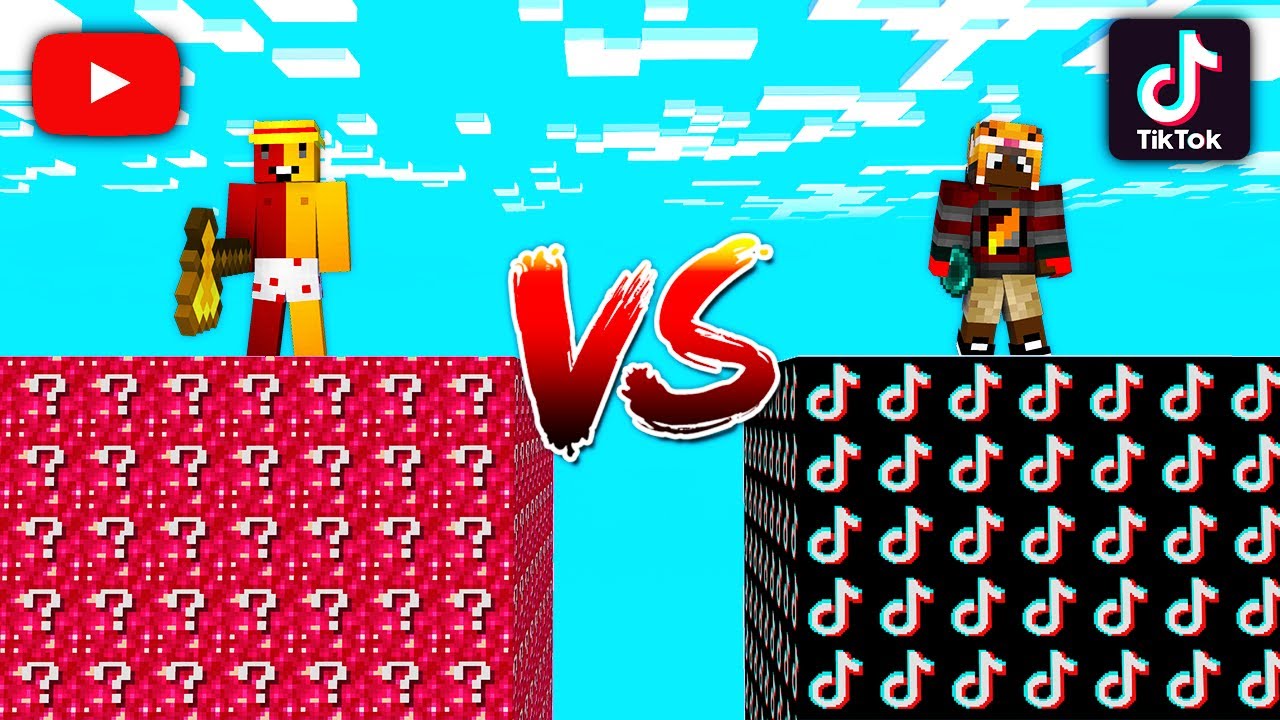 ent&atilde;o eu fiz uma BATALHA de LUCKY BLOCK de TIKTOK no minecraft com 4 YOUTUBERS