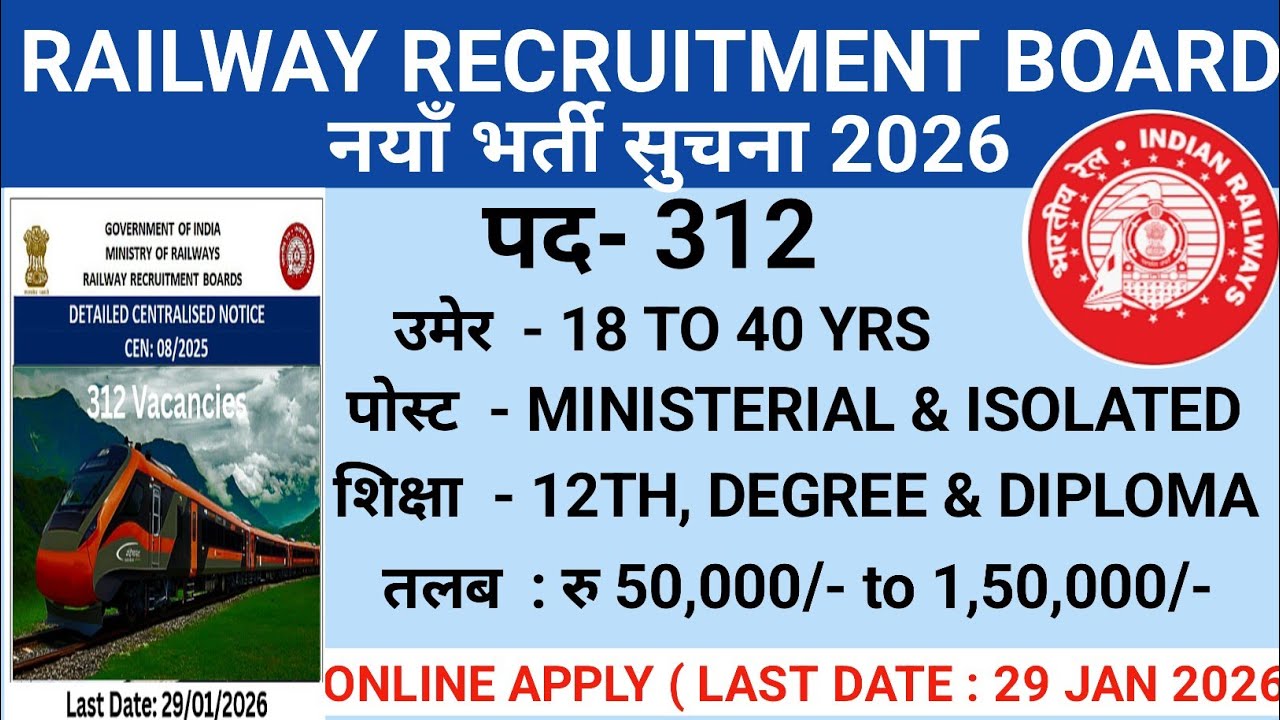 ✅️ भारतीय रेलवेमा नयाँ भर्ती 2026 ✨️ RRB MINISTERIAL AND ISOLATED VACANCIES 2026 📢 INDIAN RAILWAY 🟥