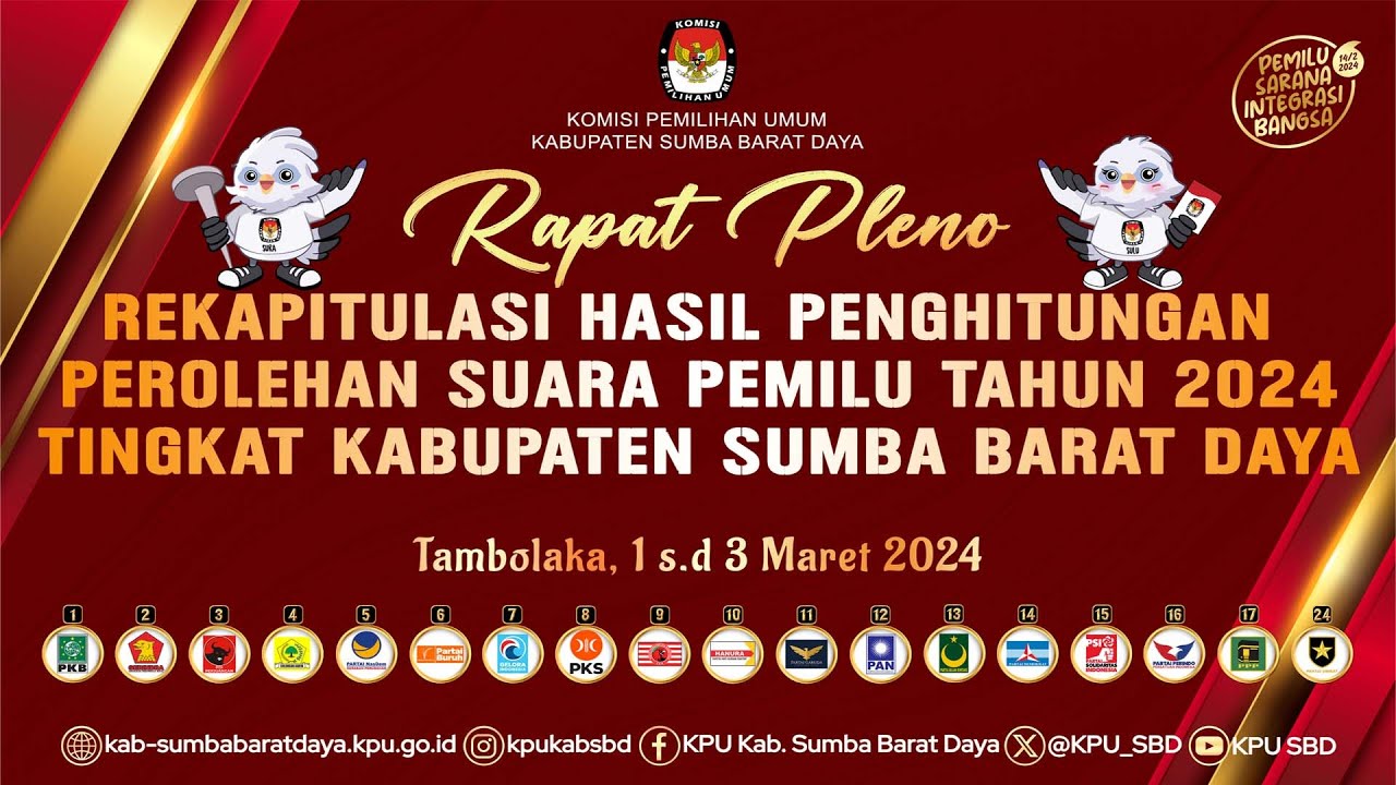 PLENO REKAPITULASI HASIL PERHITUNGAN PEROLEHAN SUARA PEMILU TAHUN 2024 TINGKAT KAB. SUMBA BARAT DAYA