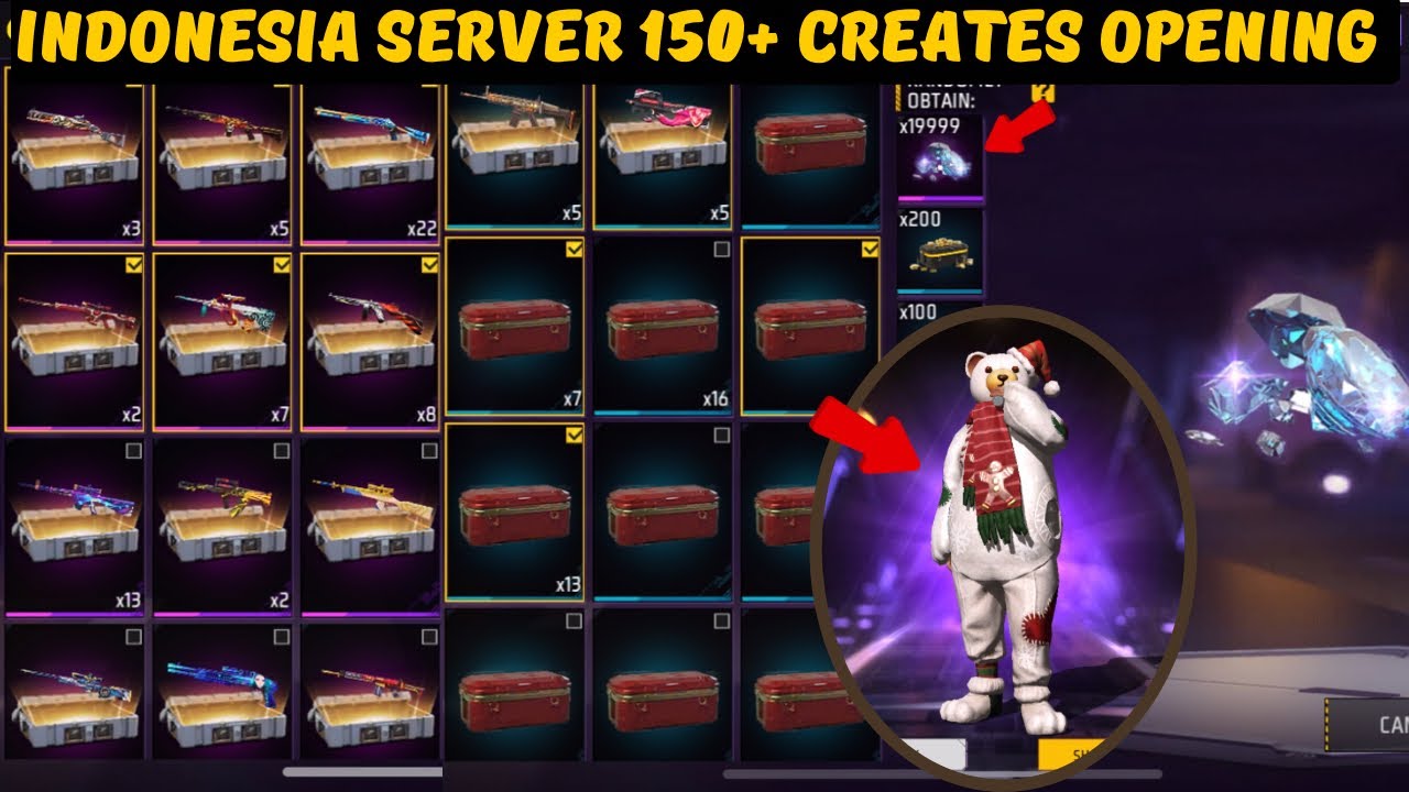 Indonesia server 150+ creates opening | free bundles & gun skin || ff indonesia server new event 🎯