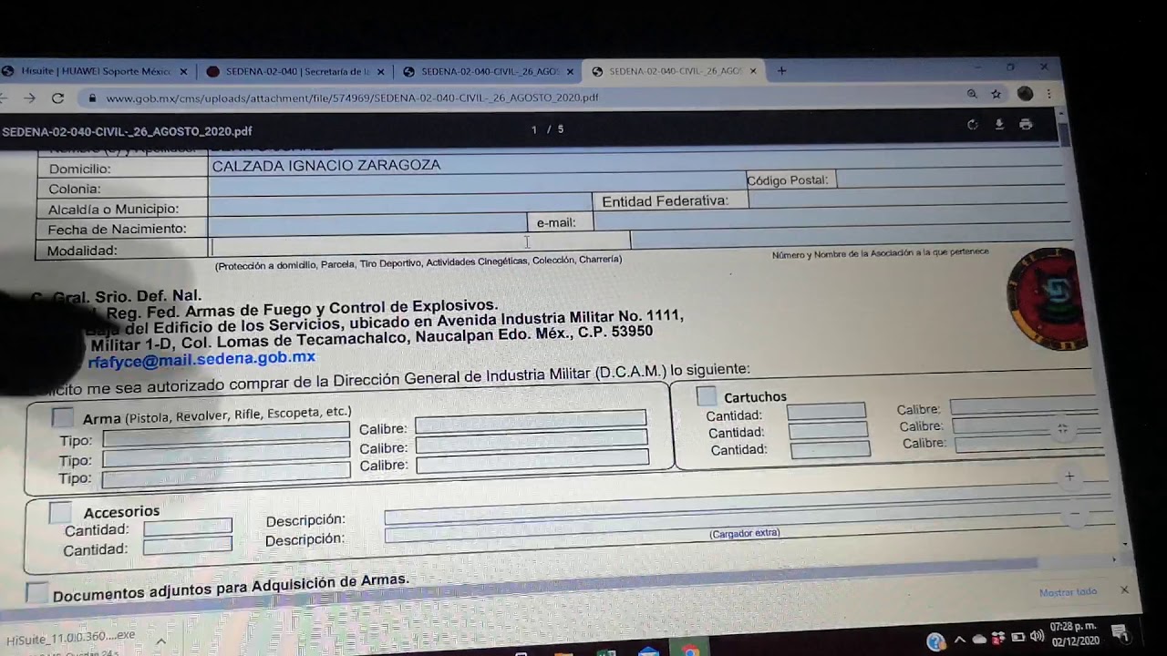 SOLICITUD COMPRA DE ARMAS SEDENA