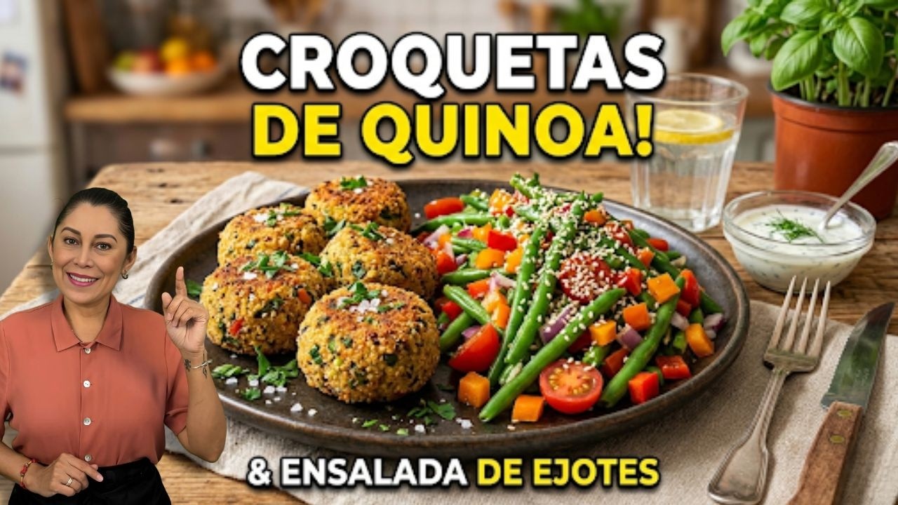 Quén dijo Carne? CROQUETAS DE QUINOA con ENSALADA TIBIA. Proteína y Fibra. Baja de peso, Colesterol