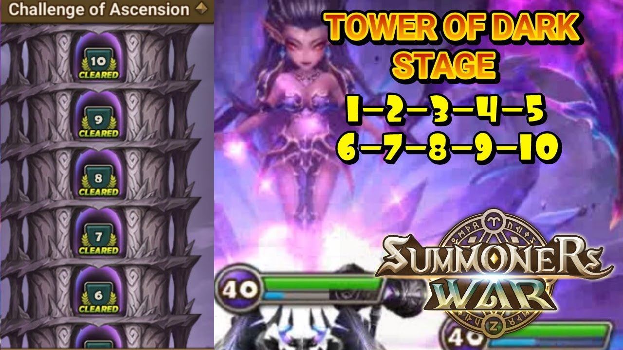 CHALLANGE OF ASCENSION - TOWER OF DARK 1-10 SUMMONERS WAR SKY ARENA