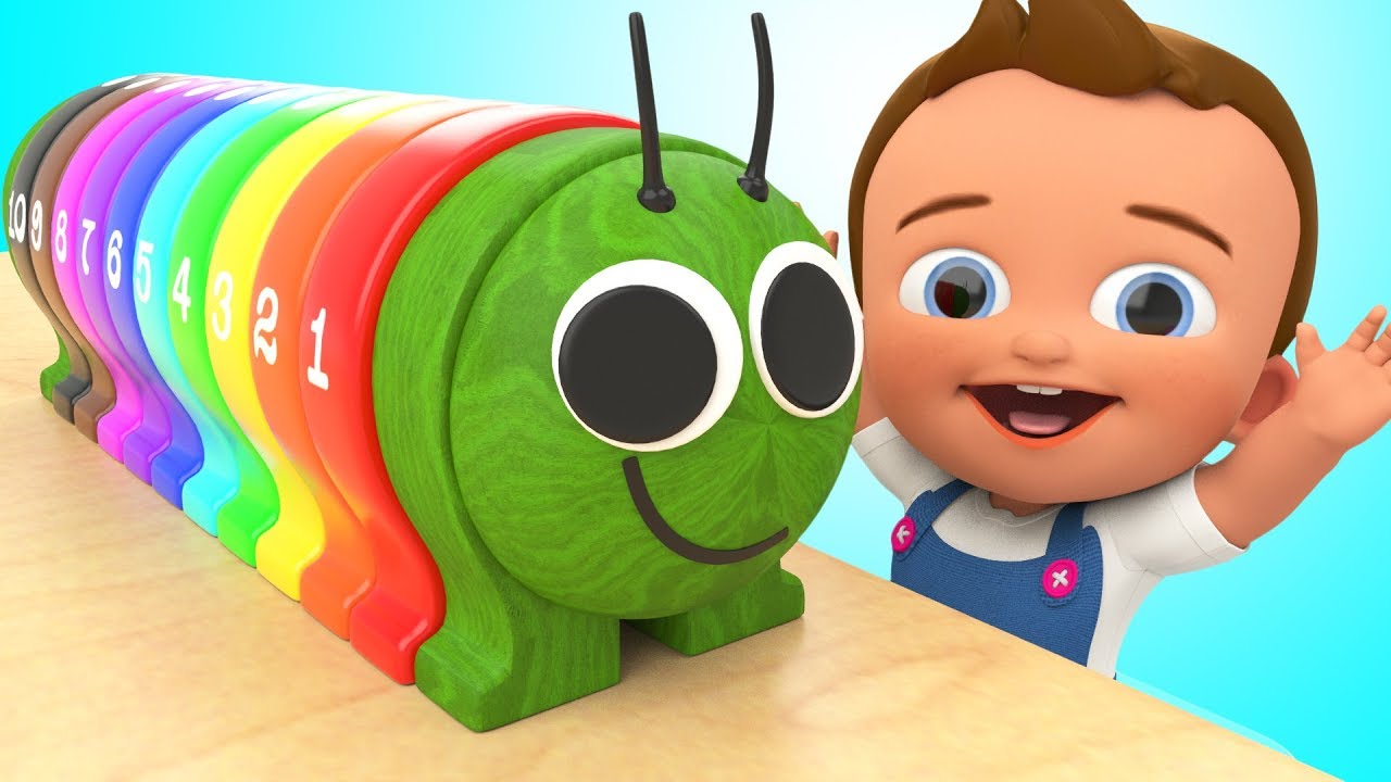 Learning Numbers & Colors for Children with Wooden Caterpillar Toy Set 3D Kids Toddlers Educational
