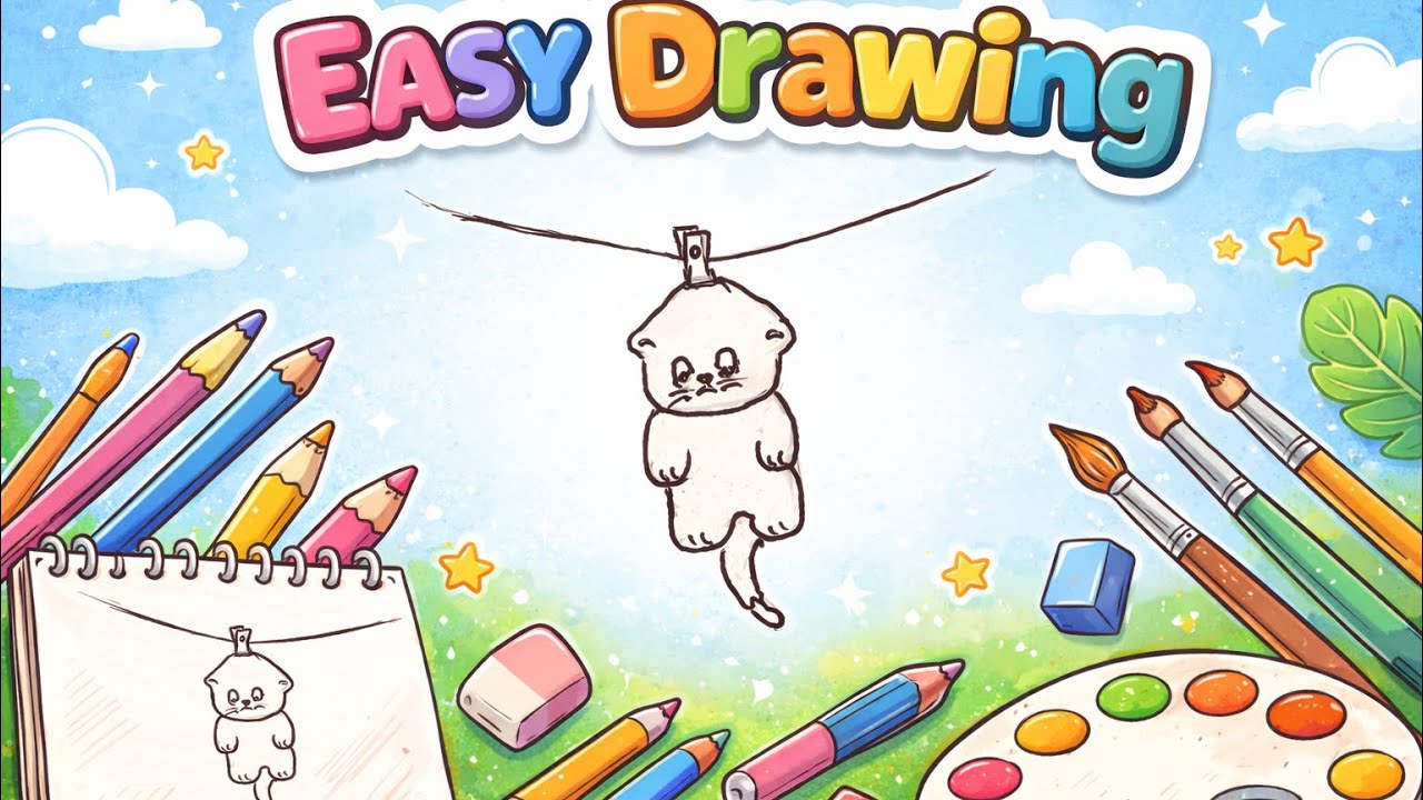  Hanging Kitty Drawing | Cute & Easy Art for Kids ✏️