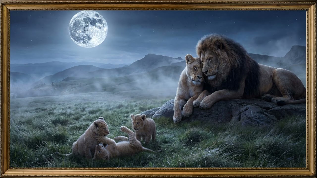 Under the Moonlight | Lion Family in Peaceful Night 4K Cinematic Nature Visual