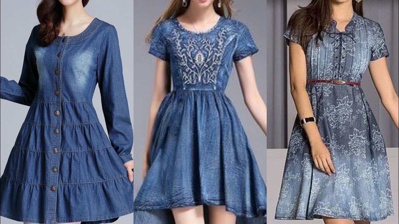 fashionable amarican style denim skater dress ideas 2020/fabulous denim designr skater dress design