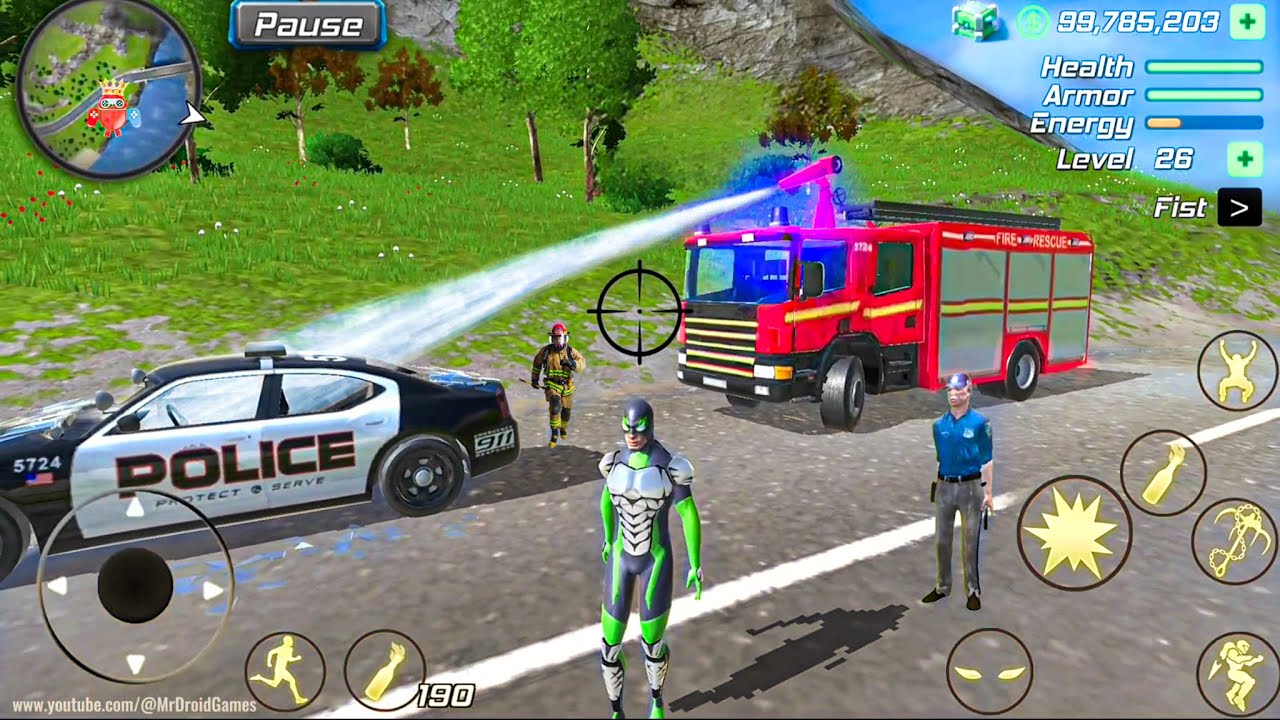 Rope Frog Ninja Hero Gangster Vegas City - Fire Truck and Police Car Driving - Android Gameplay