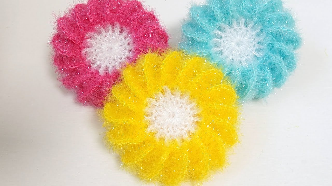 💖58만뷰💖 수세미뜨기/시즌2/ 큰 빙글이꽃 수세미 / Crochet flower/ Crochet dish scrubber