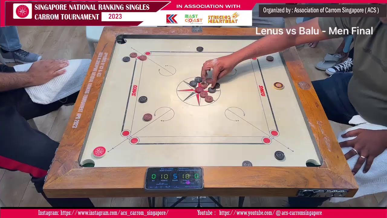 Singapore National Ranking Singles Carrom Tournament - Men’s Final : Lenus vs Balu ( Set 1 )