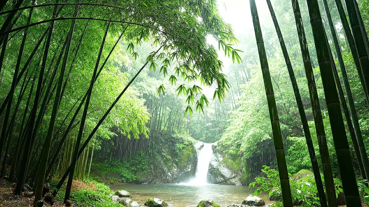 Bamboo Forest Rain & Waterfall 🌿 Relaxing Piano Music for Deep Calm