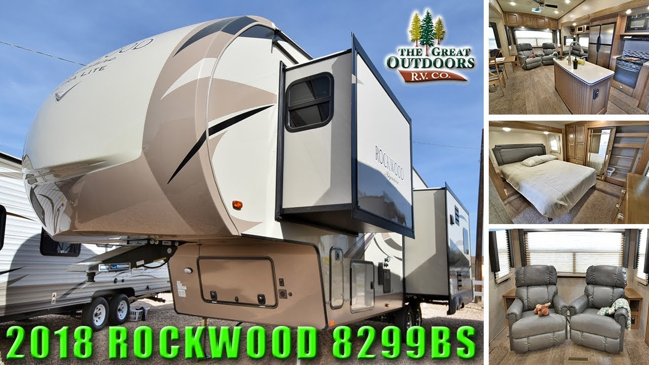 New Island Kitchen 2018 ROCKWOOD 8299BS Fifth Wheel Camper RV Rear Living Room