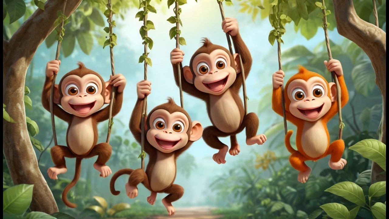 Three Little Funny Monkeys Swing Swing Swing | Jungle Animals & Counting Song