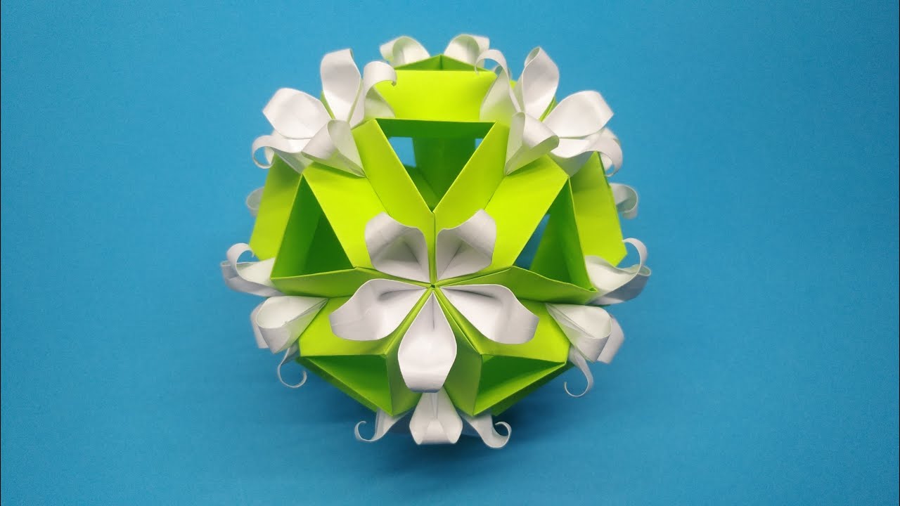 Origami kusudama gentle snowdrop.How to make origami snowdrop kusudama with paper.Kusudama Flower