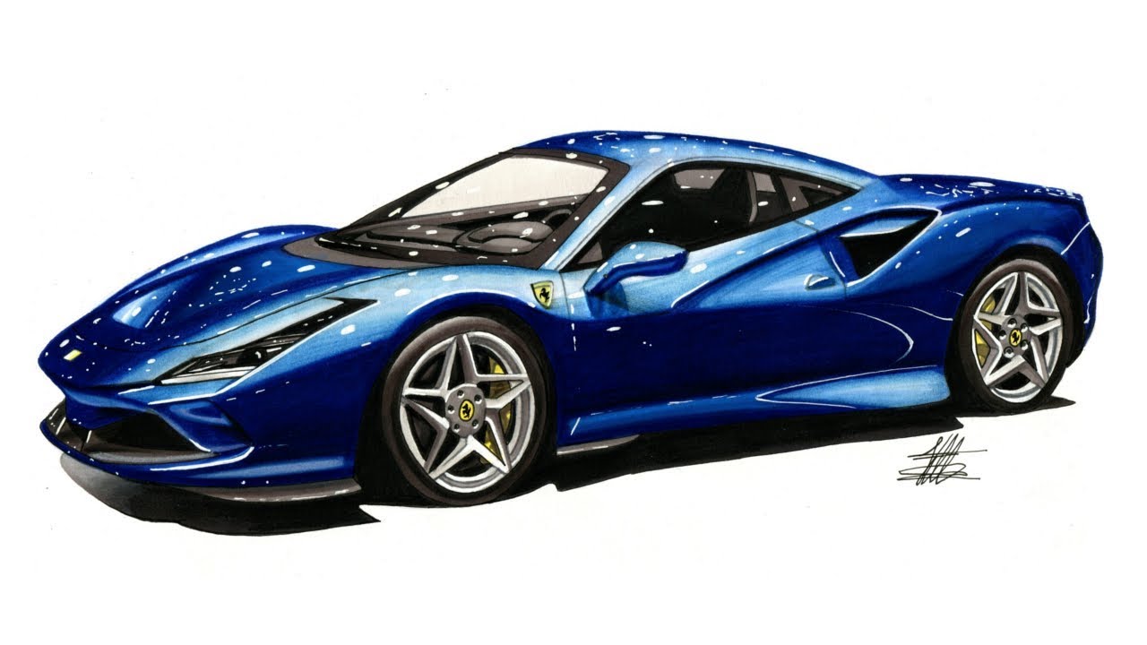 Realistic Car Drawing - Ferrari F8 Tributo - Time Lapse