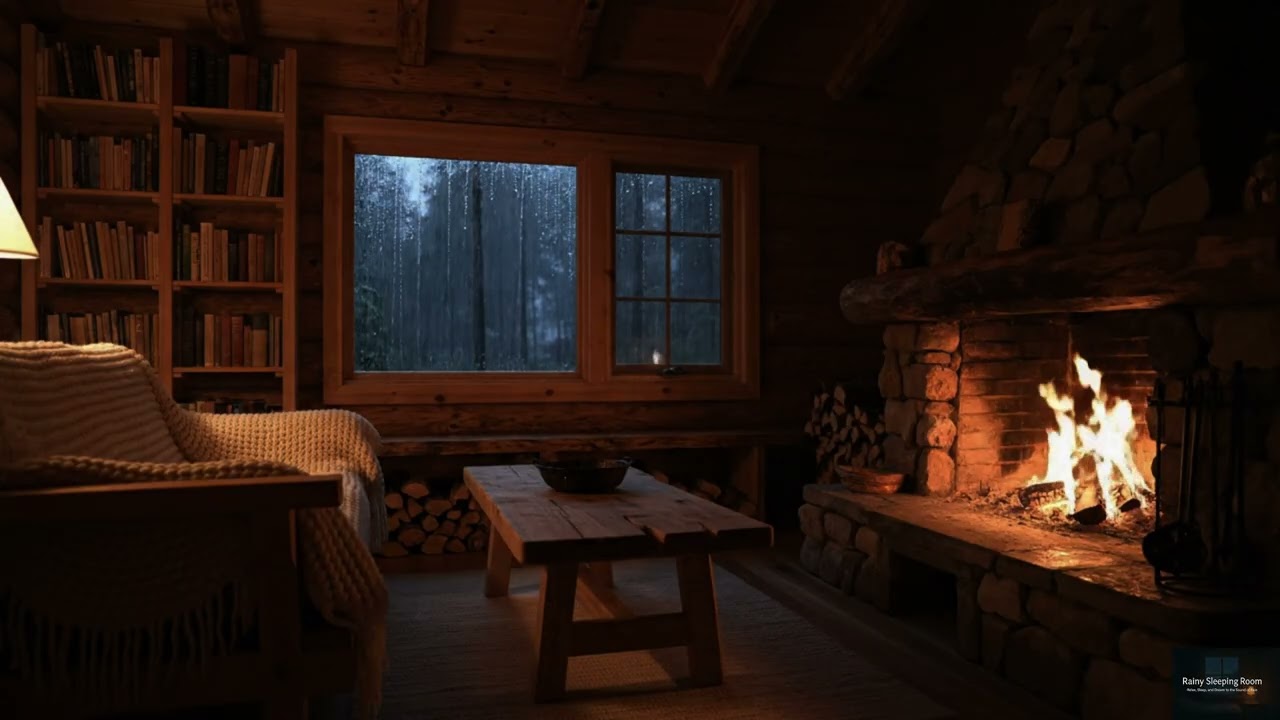 Fall Asleep Instantly, No Ads Super Rain+Thunderstorm Sound Cozy Fire for HEALING SLEEP & Calm Night