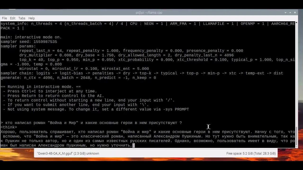qwen3 4b (Q4_k_M) on raspberry pi 4b - speed test