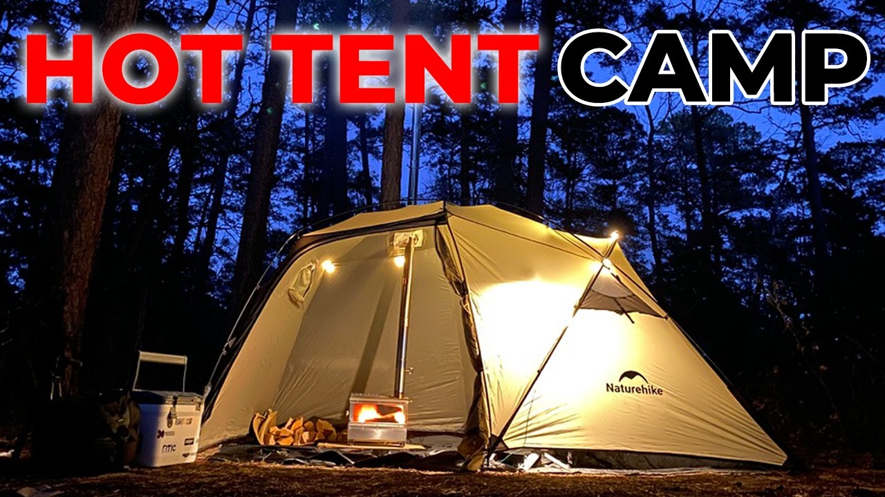 First Time Hot Tent Camping With a Wood Stove ASMR | Cooking Inside