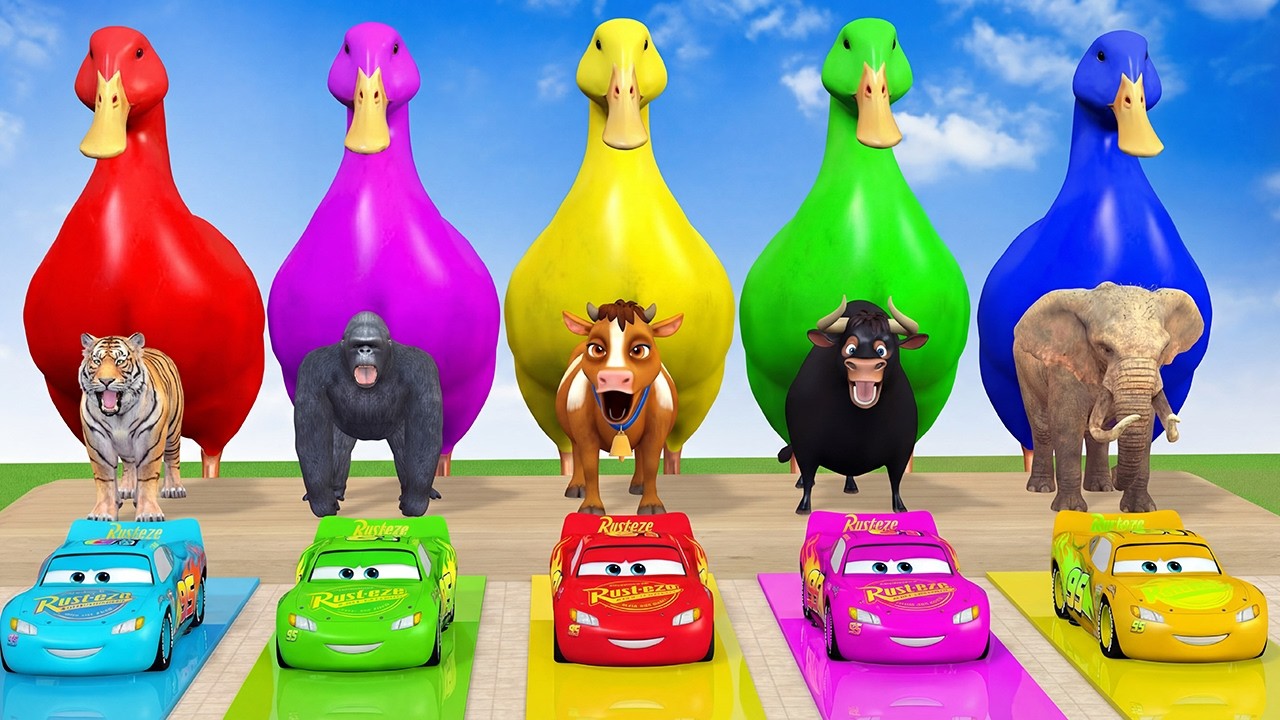 Long Slide Game with Cow Elephant Gorilla Hippopotamus Tiger 3d Animal Game Funny 3d Animals