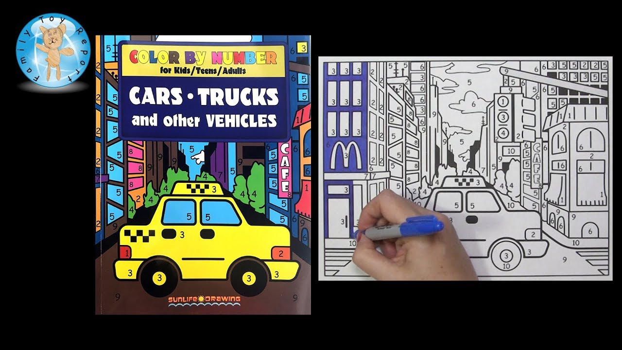 Color by Number Cars Trucks Vehicles Coloring Book Sunlife Drawing Taxi -- Family Toy Report