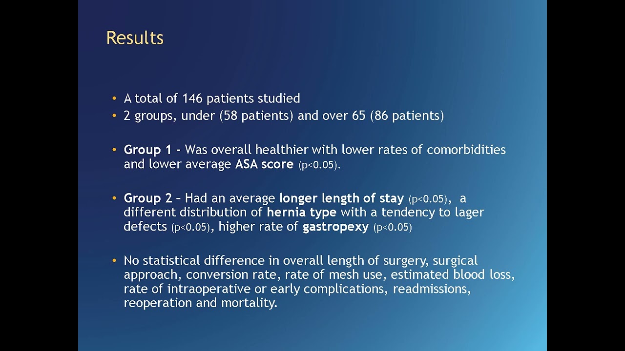 Minimally invasive Hiatal hernia repair in the elderly, a 7 year institutional review at an inde...