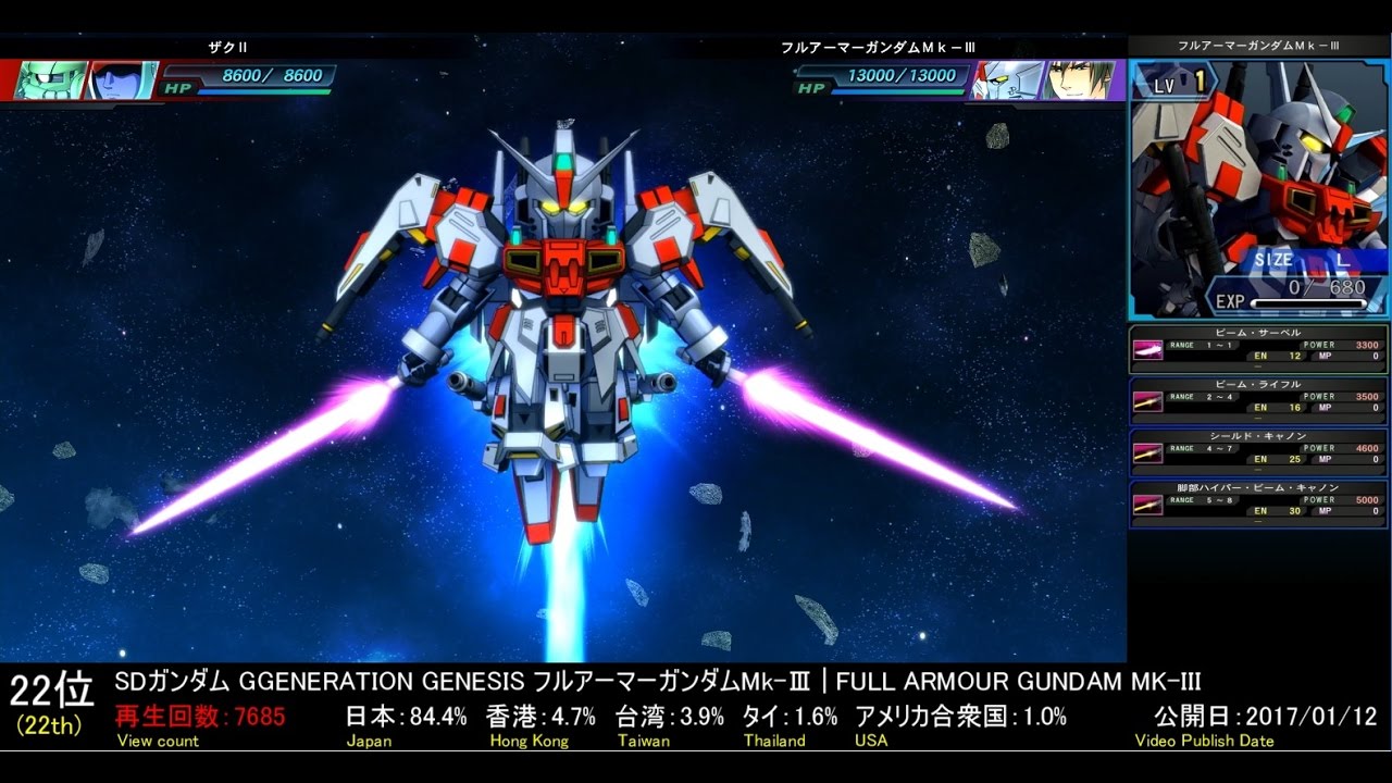SDガンダム GGENERATION GENESIS 人気機体再生回数ランキング 30位 View Count ranking