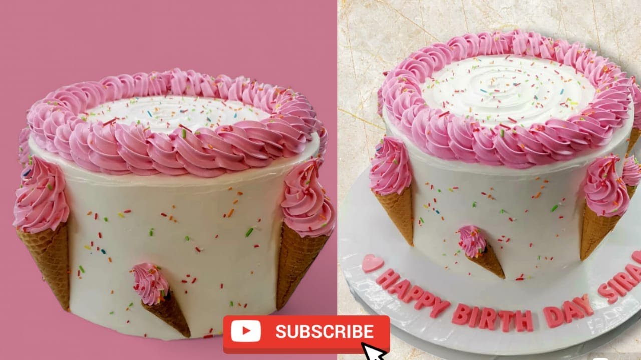 طريقة عمل تورتة عيد ميلاد بنت على شكل آيس كريم | وصفة سهلة ومبتكرة لتزيين الكيك