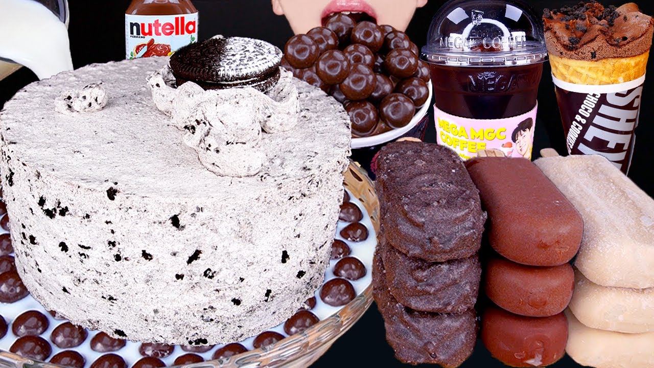 ASMR OREO CAKE DUBAI CHOCOLATE MALTESERS ICE CREAM NUTELLA DESSERT MUKBANG 먹방チョコレート 咀嚼音EATING SOUNDS
