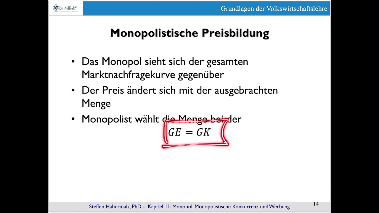 Monopol Teil 1: Preisentscheidung und Wohlfahrt