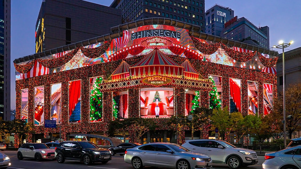 Magical Holiday Shinsegae Department Store Christmas Lights Online Tour Seoul Walker 4K HDR