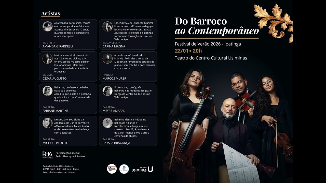 Do Barroco ao Contemporâneo - Trio com Piano, Festival de Verão 2026 Ipatinga