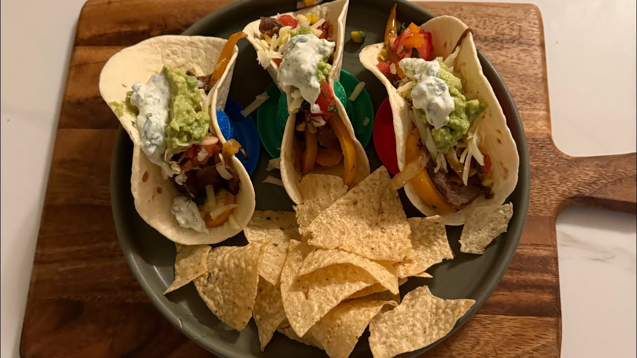 Steak Fajitas, Corn Salsa, Pico de Gallo, Guacamole, and a Crème Fraiche 